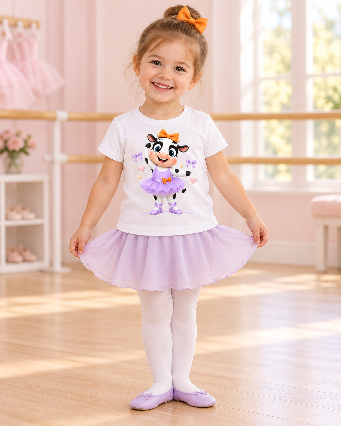 Camiseta de Ballet para Niña, La Vaquita Bailarina, Morada, Regalo de Cumpleaños Pequeña Bailarina 1 Sunny la Sombrilla Amarilla