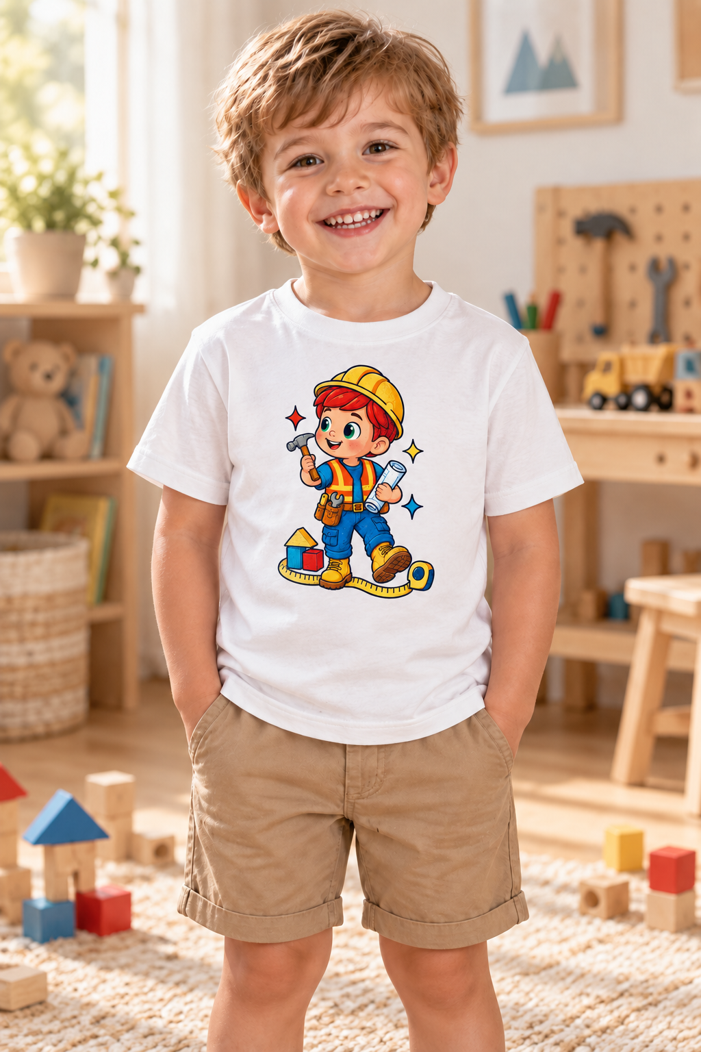 Camiseta de Construcción para Niño, Estilo Vintage, Kiko Constructor, Regalo Día de Profesiones 1 Sunny la Sombrilla Amarilla