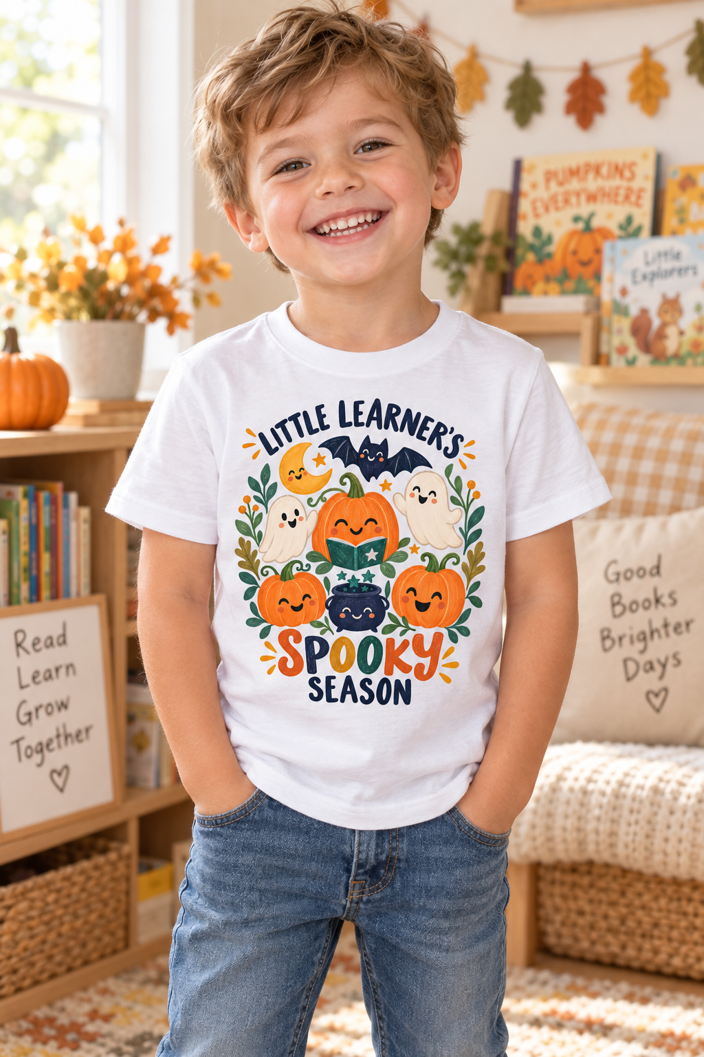 Camiseta de Halloween para Niño, Temporada de Otoño, Homeschool 1 Sunny la Sombrilla Amarilla