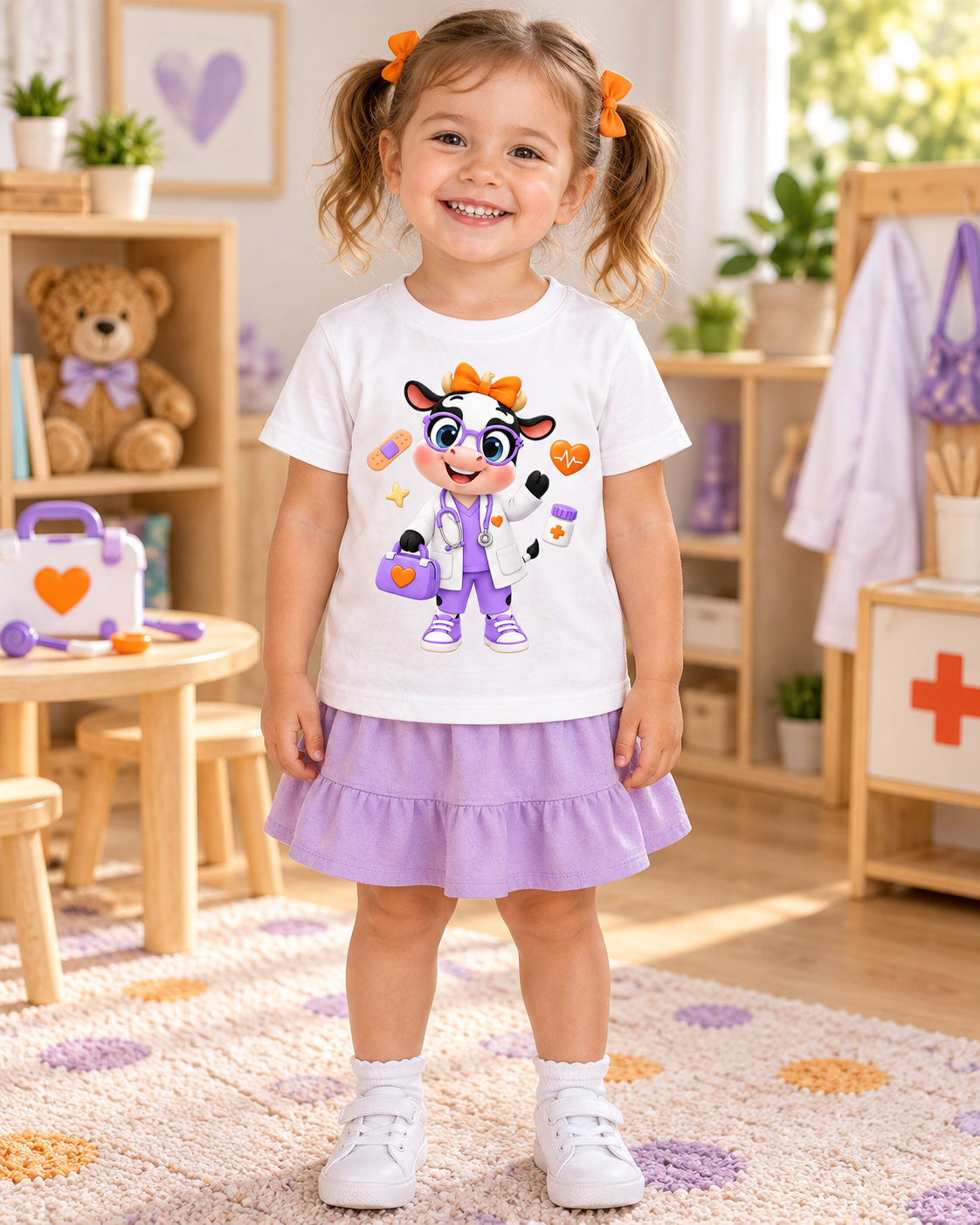 Camiseta Futura Doctora para Niña, La Vaquita, Regalo Día de Profesiones Preescolar 1 Sunny la Sombrilla Amarilla