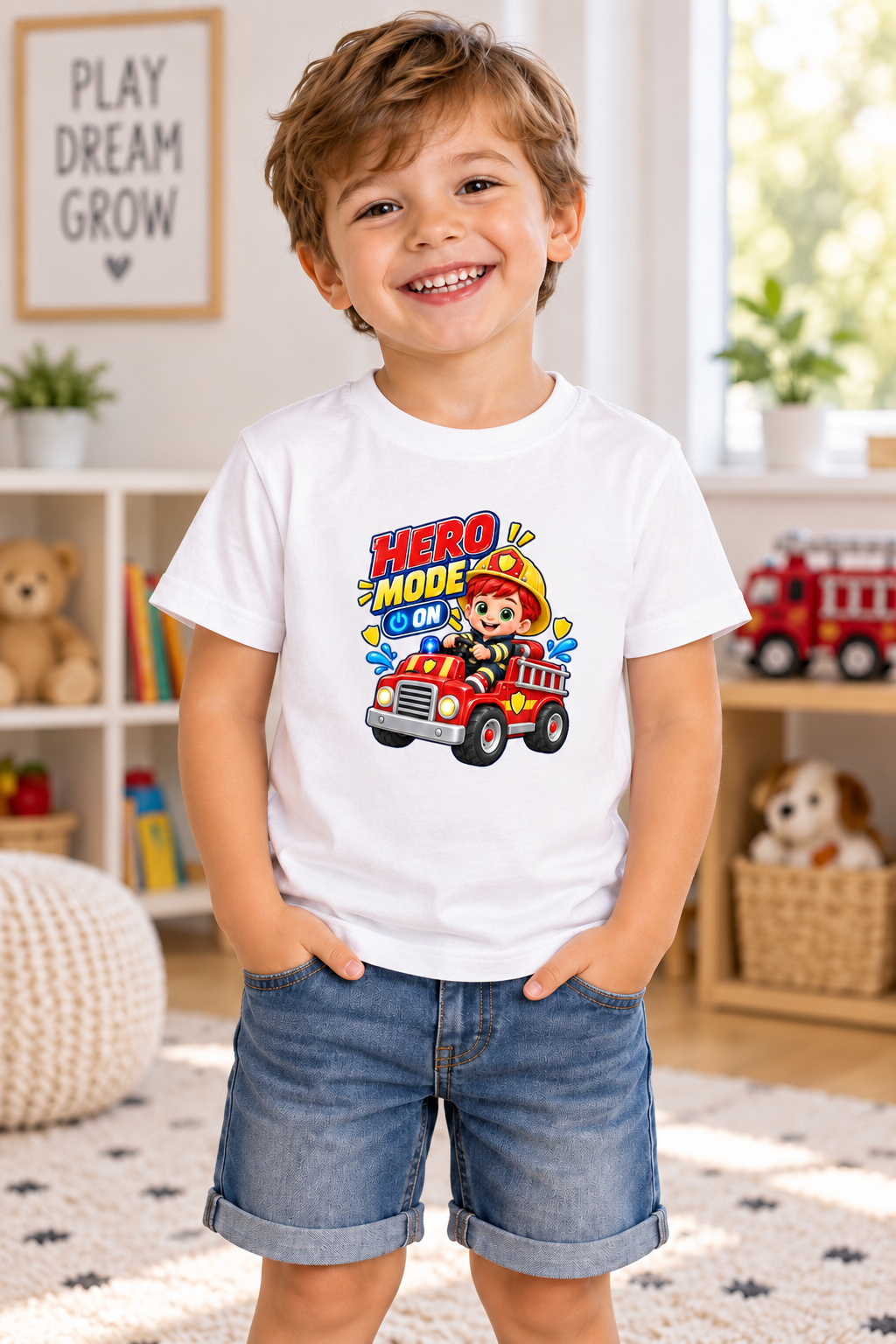 Camiseta de Bombero para Niño, Kiko Toddler Tee, Camión de Bomberos, Regalo para Niños 1 Sunny la Sombrilla Amarilla