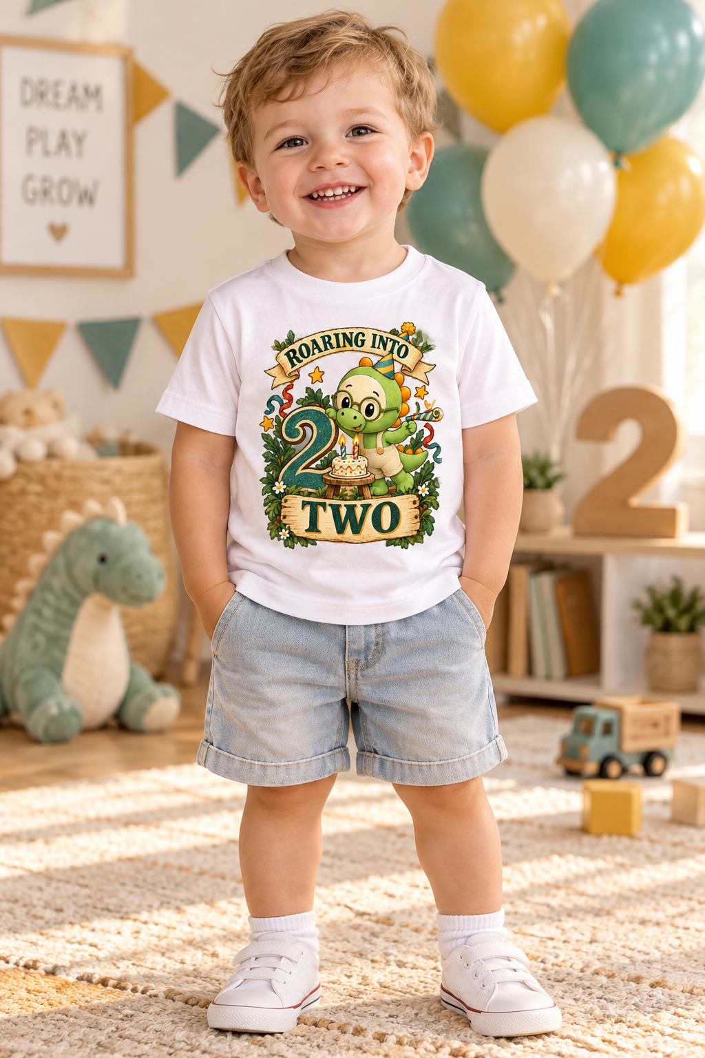 Camiseta de Cumpleaños para Niño de 2 Años, Roco el Dinosaurio, Diseño Vintage, Talla 2T 1 Sunny la Sombrilla Amarilla