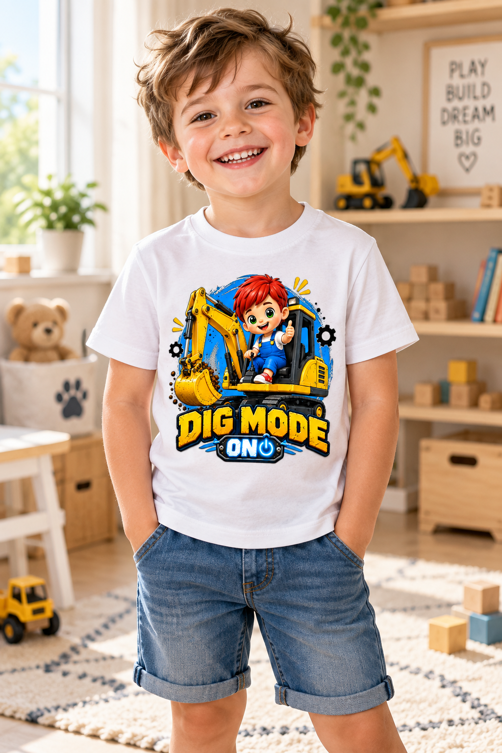 Camiseta de Construcción para Niño, Excavadora, Kiko Toddler Tee, Regalo de Construcción para Niños 1 Sunny la Sombrilla Amarilla