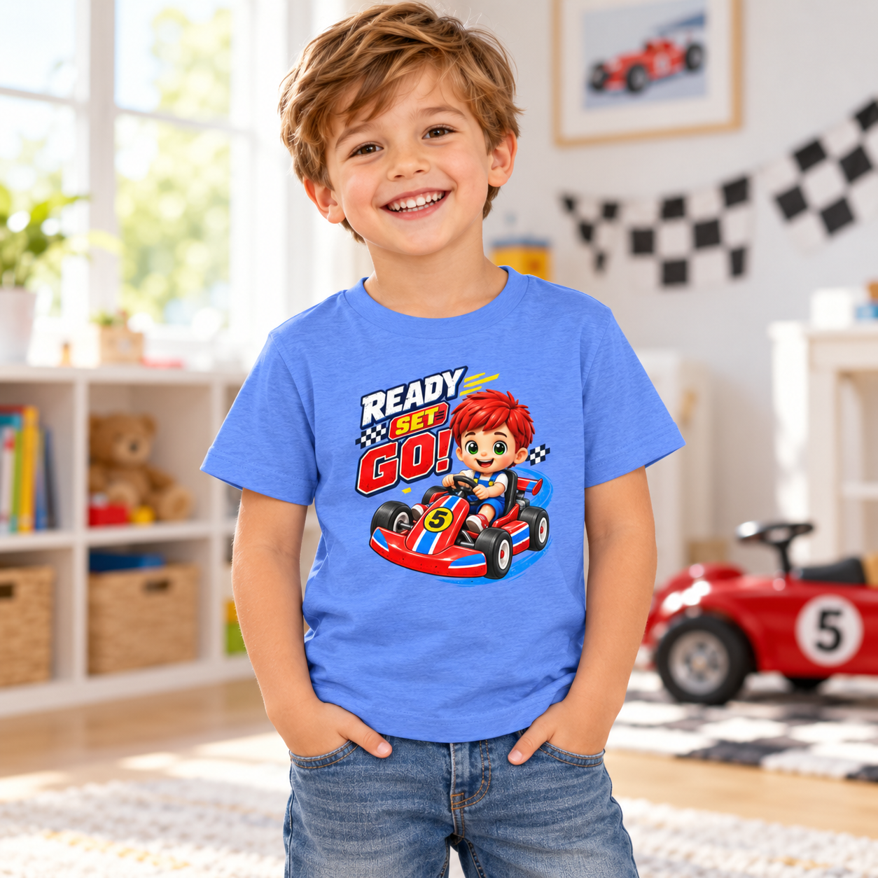 Camiseta de Carreras para Niño, Kiko Toddler Tee, Auto de Carreras Rojo, Regalo de Cumpleaños Carros 1 Sunny la Sombrilla Amarilla